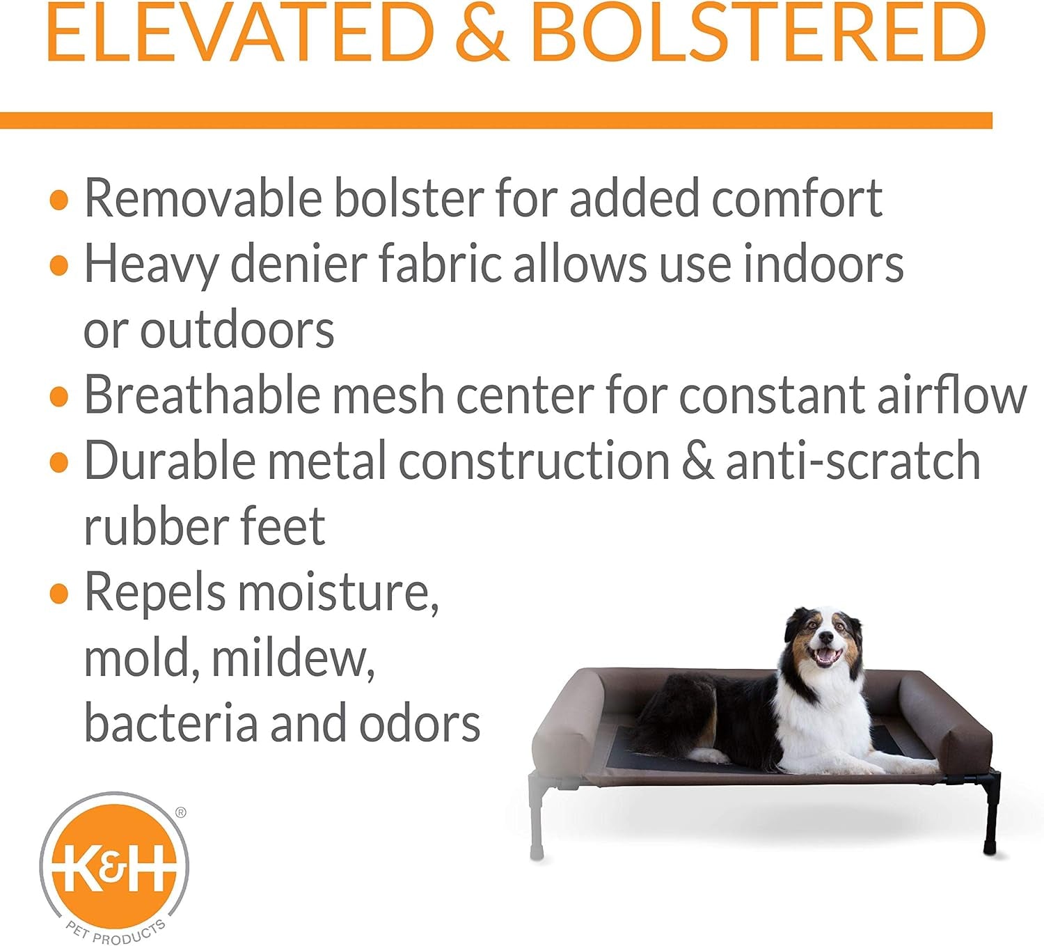 Original Bolster Pet Cot Outdoor Elevated Dog Bed with Removable Bolsters - Chocolate/Black Mesh
